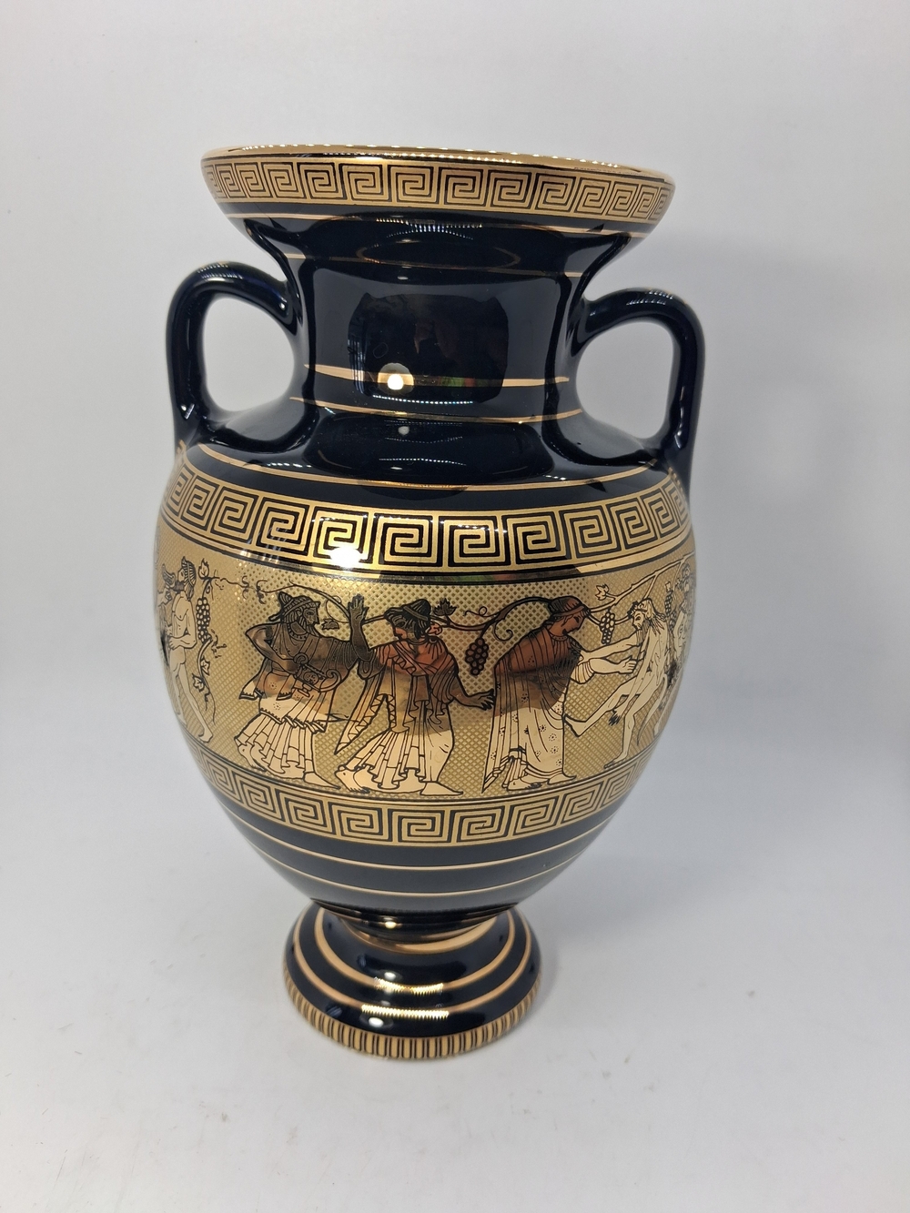 Vintage 24K Gold Trim Spiropoulos Amphora Greek Ceramic Urn Vase